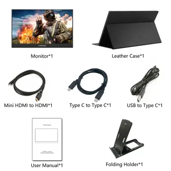Monitor portátil 13.3/15.6/17.3 pulgadas de alta definición HDMI de Tipo C de la Pantalla,para PC Portátil Teléfono PS4 interruptor de XBOX 1080p en los Juegos de Monitor de Pantalla ips