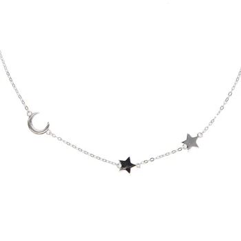 El de la plata esterlina 925 simple eslabón de la cadena clásica de italia fina cadena de luna estrella encanto de plata de la chica de la joyería del collar