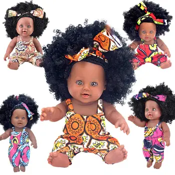 2020 negro renacer de la muñeca de pelo afro 30cm 12 renacer boneca pop muñecas bebé recién nacido lleno de silicona poupee niña juguetes