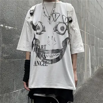 Hip Hop Punk Camiseta de los Hombres Japoneses Cat T-shirt Harajuku Streetwear Camiseta Casual de Manga Corta Floja Verano Tops Camiseta de Japón Estilo