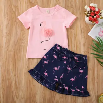 2020 de Verano de la Muchacha de la Ropa Niño Niña Flamingo Tops T-shirt, pantalones Cortos Pantalones Trajes juego de Ropa de 0-4T