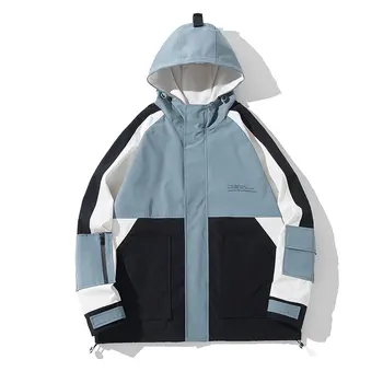 La primavera de los hombres de la chaqueta de abrigo de 2021 a prueba de viento con capucha chaqueta de los hombres casual patchwork harajuku bombardero chaqueta de mens chaquetas de las mujeres de la moda