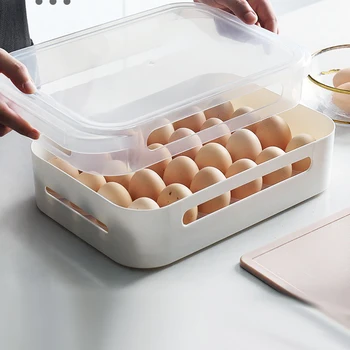 Envío gratis Refrigerador Huevo de la Caja de Almacenamiento de Alimentos Frescos del Refrigerador con Huevo Bastidor de la Caja de Soporte de la Caja de Almacenamiento Ponga Huevo Bandeja