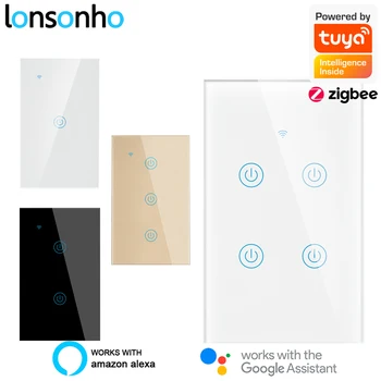 Lonsonho Zigbee Smart Switch NOS Toque la Pared, Interruptores de Luz, Tuya Control Remoto Inalámbrico Compatible con Alexa principal de Google