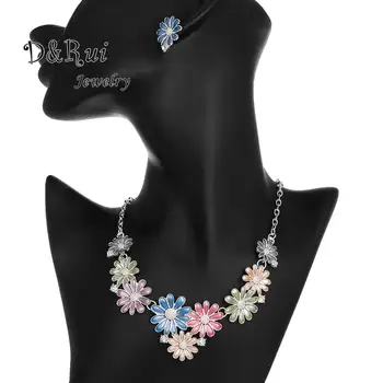 Exquisito Margaritas Cadenas de Gargantilla Collares Conjuntos para las Mujeres de la Moda de Esmalte de la Flor del Collar de los Accesorios de la Nueva Vendimia de la Joyería Set de Regalo