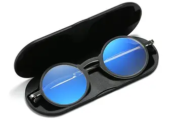 Delgado Marco de la Ronda de marcos Tr90 gafas de lectura +aluminio magnético caso Plegable de Bolsillo con Luz Azul de Bloqueo de la Presbicia Eyeglasse 1.5