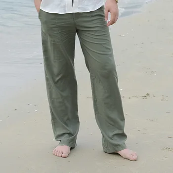 JODIMITTY 2020 para Hombre de la Naturaleza Ropa de cama de Algodón Pantalones Pantalones de Verano Casual Male Sólido Elástico en la Cintura Recta Sueltos Pantalones Más el Tamaño de Ajuste