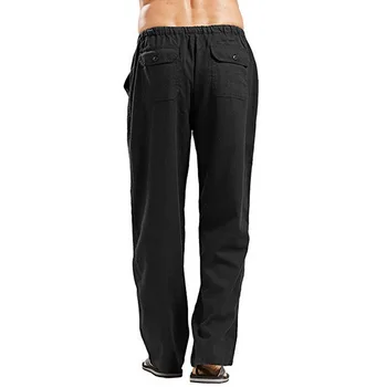 JODIMITTY 2020 para Hombre de la Naturaleza Ropa de cama de Algodón Pantalones Pantalones de Verano Casual Male Sólido Elástico en la Cintura Recta Sueltos Pantalones Más el Tamaño de Ajuste