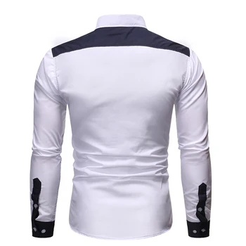 Camisetas De Los Hombres Vestido De 2019 Marca Casual Costuras De Color De Manga Larga Slim Fit De Negocio De Las Camisas De Vestir Para Hombres Camisa Social Camisa Blanca