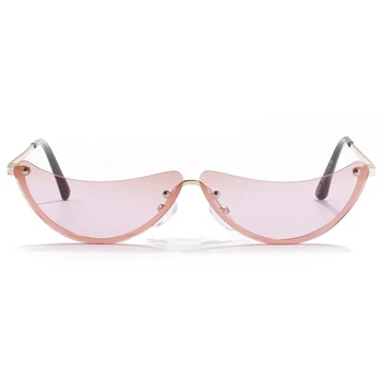 Peekaboo ronda de la mitad de color de la lente del vintage de la mujer de las gafas de sol sin montura mitad de la imagen de las señoras gafas de sol ojo de gato de metal de color rosa azul 2021