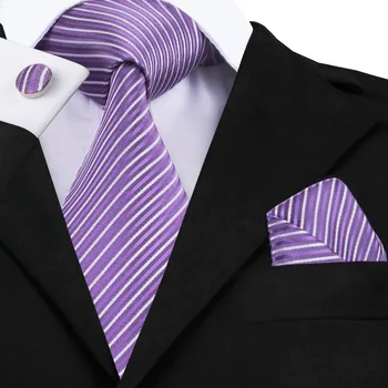 2018 Moda Púrpura Rayas de la Corbata Pañuelo de Gemelos, los Hombres de los Lazos de Seda de la corbata Para los Hombres de la Boda Formal de Negocios Partido Novio SN-313