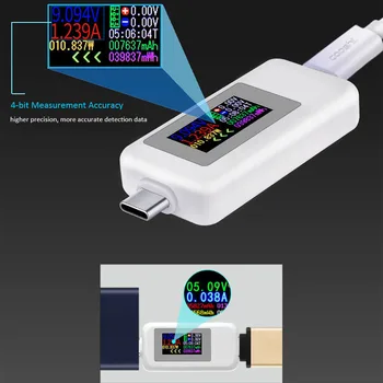 De tipo C, USB Probador de la Pantalla a Color de 10 en 1 4-30V Medidor de Voltaje de Temporización Amperímetro Digital de Monitor de Cut-off Indicador de Alimentación Cargador de Teste