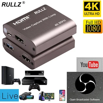 4K 60hz Bucle de Salida HDMI de la Tarjeta de Captura de Audio Grabación de Vídeo de la Placa de la Transmisión en Vivo USB 2.0 3.0 1080p Grabber para PS4 Juego de DVD de la Cámara