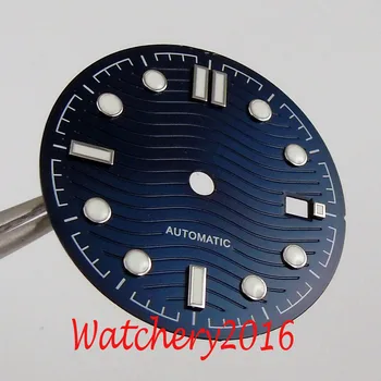Nologo 30.8 mm Negro Azul Dial del Reloj de las Ondas de los Patrones de reloj de Pulsera de la Mano para NH35 Visualización de la Fecha