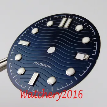 Nologo 30.8 mm Negro Azul Dial del Reloj de las Ondas de los Patrones de reloj de Pulsera de la Mano para NH35 Visualización de la Fecha