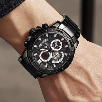 WWOOR 2020 Nuevos Deportes Grandes Relojes para Hombre de la Marca Superior de Lujo Negro Cronógrafo Completo Impermeable de Acero de Cuarzo Reloj de Pulsera Para Hombres Xfcs