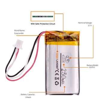 3.7 V 250mAh 402035 de Polímero de Litio batería de LiPo con JST 1.0 mm 3 patillas para GPS de Mano de Mp3, bluetooth Xiaomi Yi inteligente guión de la cámara