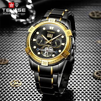 Marcado Gran Lujo De Oro Negro Masculino Reloj Militar Mecánico Automático Deporte Reloj De Pulsera De Los Hombres Impermeables De Tourbillon Relojes Para Hombre