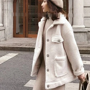 2020 de la mujer de moda abrigo de trinchera elegante abrigo de otoño e invierno gruesa caliente de cachemira capa de la chaqueta de abrigo de cuello de color sólido botón de abrigo