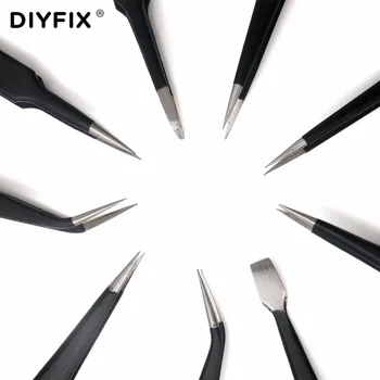 DIYFIX 9 en 1 de Acero Inoxidable Pinzas Kit Anti Estática de la Mano de la Precisión Conjunto de Herramientas para la Electrónica del Teléfono Móvil de Reparación de BGA Trabajo