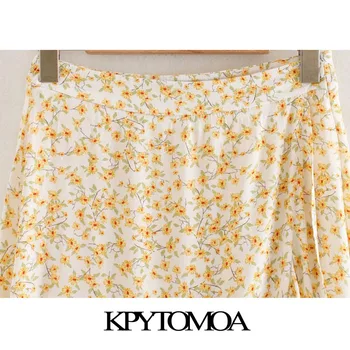 KPYTOMOA Mujeres 2020 Chic de la Moda de la Impresión Floral de Volantes Envoltura Midi Falda Vintage de Cintura Alta del Lado de la Cremallera de la Mujer Faldas Faldas Mujer