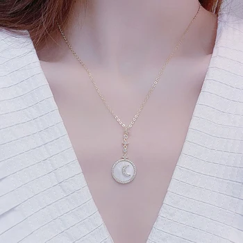 Corea Simple Exquisita Luna Micro Incrustaciones CZ Collar para las Mujeres Temperamento Shell Clavical de la Cadena de Kolye Aniversario de la Joyería de Regalo