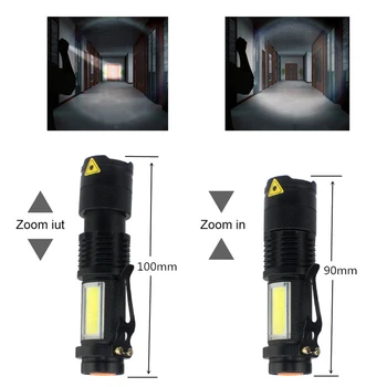 Portátil linterna LED Q5 COB Mini Negro 1200LM Impermeable de la Luz del Flash Zoom Linterna Uso 14500 Batería de Iluminación de la Linterna Táctica