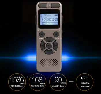 Digital Audio de la Voz Activa de la Grabadora de Dictáfono Registrador MP3 Estéreo de alta fidelidad 1536KPS WAV Dispositivo de Grabación de Gris Para el Negocio Gris