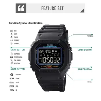 SKMEI LED Inteligente de los Hombres Relojes Bluetooth Fitness Tracker Deporte de la prenda Impermeable de la Llamada Recordar el Smartwatch De Huawei Android Relogio 1629