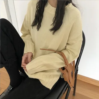 2019 Otoño Nuevas Mujeres de Pullovers Suéter O-cuello Sólido Suelto Completo de la Manga coreano Simple Moda Casual de Estilo de la Venta Caliente T97213D
