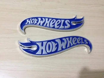 1par de Cromo y azul de Hot Wheels Llamas Emblema de la Insignia de Hot Rod, Mustang, Camaro
