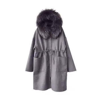 Directa de la fábrica de alta calidad 80% de cashmere casual suelto largo abrigo de lana abrigo de invierno con capucha abrigo de lana escudo de damas