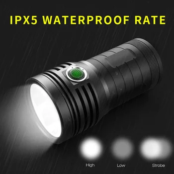 10400mAH Ultra Potente Linterna LED 18650 Batería Integrada USB T6 LED de Luz de Flash Impermeable del Reflector de la Antorcha 3 Modos de Salida