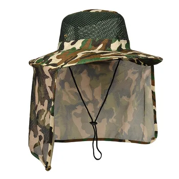 Al aire libre de la protección del sol sombrero militar de pesca con tapa de ala ancha y un chal cuello de la protección de Camuflaje sombrero de Acampar sombrero de secado rápido