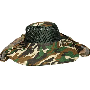 Al aire libre de la protección del sol sombrero militar de pesca con tapa de ala ancha y un chal cuello de la protección de Camuflaje sombrero de Acampar sombrero de secado rápido