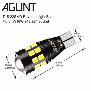 AGLINT 2pcs LED T15 T16 W16W Coche Bombillas de Copia de seguridad Estacionamiento del Coche de la Luz de la Cola Luces de Reversa de CANBUS Libre de Error 921 912 LED Blanco 12-24V