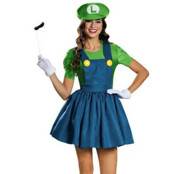 Halloween Super Mario Luigi Bros Traje De Las Mujeres Sexy Vestido De Fontanero Disfraces Para Adultos De Mario Bros Traje De Cosplay Disfraces Fantasia