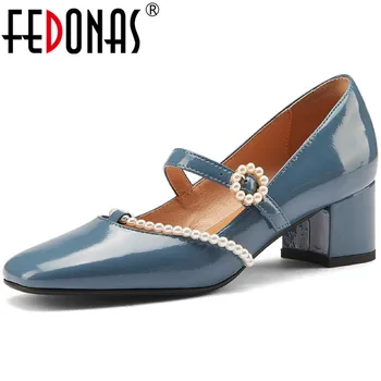 FEDONAS Dulce Zapatos de Mujer 2021 de la Venta Caliente de la Primavera de Cuero Genuino de la Perla de la Decoración de zapatos de Tacón Alto de las Bombas de la Moda de la Boda Zapatos de las Mujeres