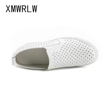 XMWRLW Oculto Talón de las Mujeres Mocasines 2020 Primavera Verano Casual Deslizarse sobre las Zapatillas de deporte de las Mujeres Zapatos Blancos de Cuero Genuino Mujeres Mocasines Zapatos