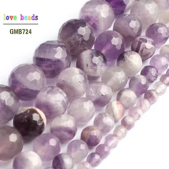 Natural Amatistas Facetadas de color Púrpura de Cuarzo Ronda Suelto Perlas para la Joyería de BRICOLAJE Pulsera 15inches Strand 4mm 6mm 8mm 10mm 12mm