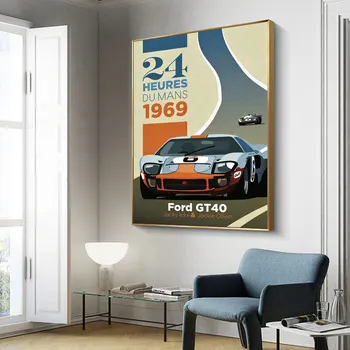 24 Horas De Le Mans 1969 Ford GT 40 Pintura, Impresión de la Lona de Nordic la Decoración del Hogar, Arte de la Pared de la Imagen Para la Sala de estar Sin marco
