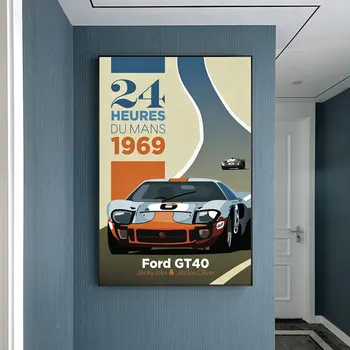 24 Horas De Le Mans 1969 Ford GT 40 Pintura, Impresión de la Lona de Nordic la Decoración del Hogar, Arte de la Pared de la Imagen Para la Sala de estar Sin marco