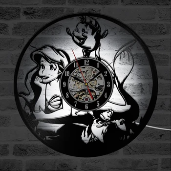 Sirena Vinly Registro de Reloj Fashion Creativo de dibujos animados de Diseño hechos a Mano Colgante de Reloj de Pared de Estilo Antiguo Reloj de Pared LED