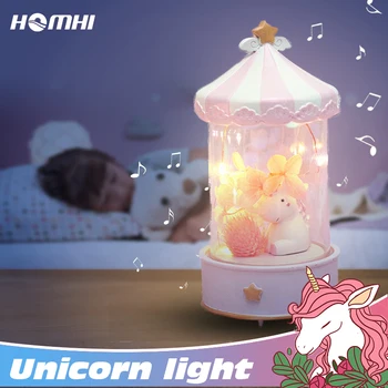 Unicornio luz de la noche de caja de música de caballo Lindo de la lámpara de la decoración del dormitorio infantil amigo de acción de gracias, Navidad, regalo de cumpleaños de niña
