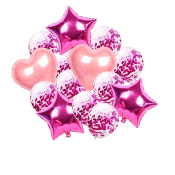 15Pcs de Oro Rosa de Confeti Globos de Látex de Estrellas en Forma de Corazón de papel de Aluminio Globos de Cumpleaños Decoraciones de Fiesta de los Niños de la Ducha del Bebé Suministros