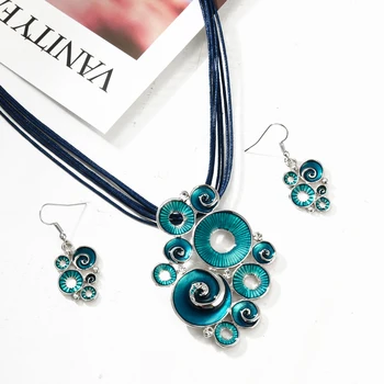 MINHIN Azul Oscuro Encanto sistema de la Joyería Para las Mujeres Especiales de Diseño Bonito de la Boda de la Joyería de Múltiples Capas Cortas la Cuerda del Collar