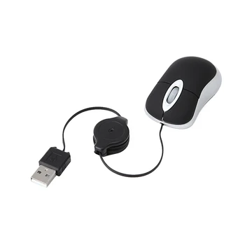 Mini USB Ratón con Cable Retráctil de Cable Pequeño Pequeño Ratón de 1600 DPI Óptico Compacto de Viaje Ratones para Windows 98, 2000 XP Vista Ve