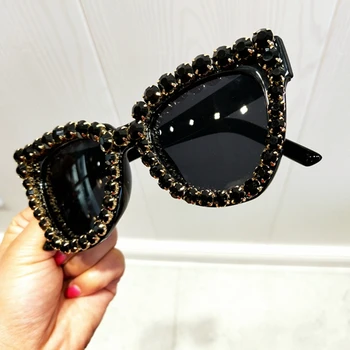 Negro de Cristal de las Gafas de sol de las Mujeres de ojo de Gato del Vintage gafas de sol de Lujo gafas de Sol para Mujer de la Moda Oversize Sombra Gafas UV400