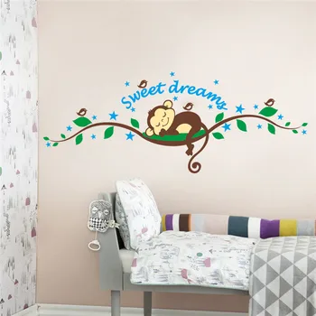 Dulce Soñar Dormir monos en los árboles pegatinas de pared para habitaciones de los niños 1203 calcomanía de pared Mural de los Niños de la Guardería Dormitorio Decoración