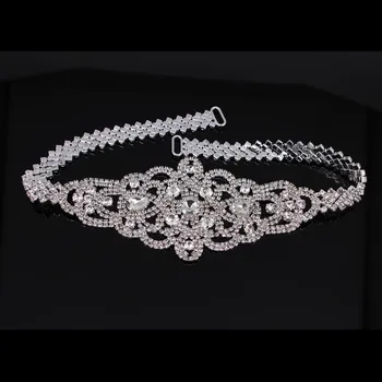 Hechos a mano de Plata de Novia de diamantes de imitación Cinturón de Cintura Apliques Para la Noche Vestidos de fiesta de la Boda decoración Blanco Beige Faja de Cinta